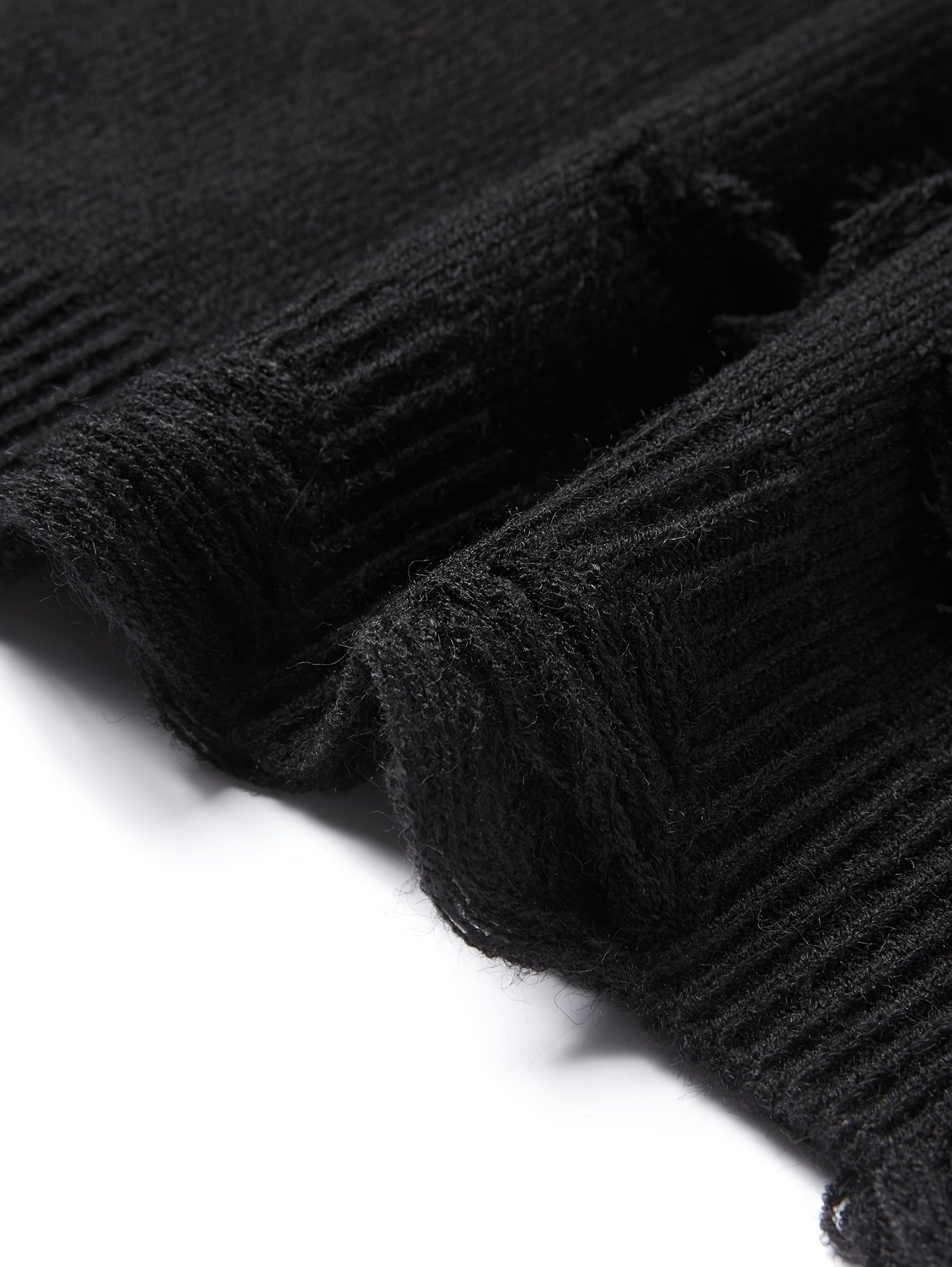 Temujin OBM Men's Distressed Knit Sweater - Casual Chic Pullover with Asymmetrical Frayed Hem, Drop Shoulder Sleeves & Round Neck, Machine Washable Solid Color Long Sleeve Shirt for Autumn/Winter, Versatile for Casual & Party