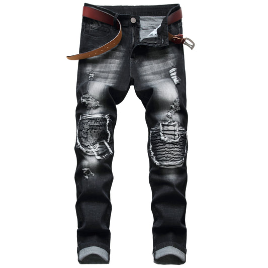 Mens Hole Slim Straight Biker Jeans,Fashion Casual Jeans,Suitable for All Seasons 1091B
