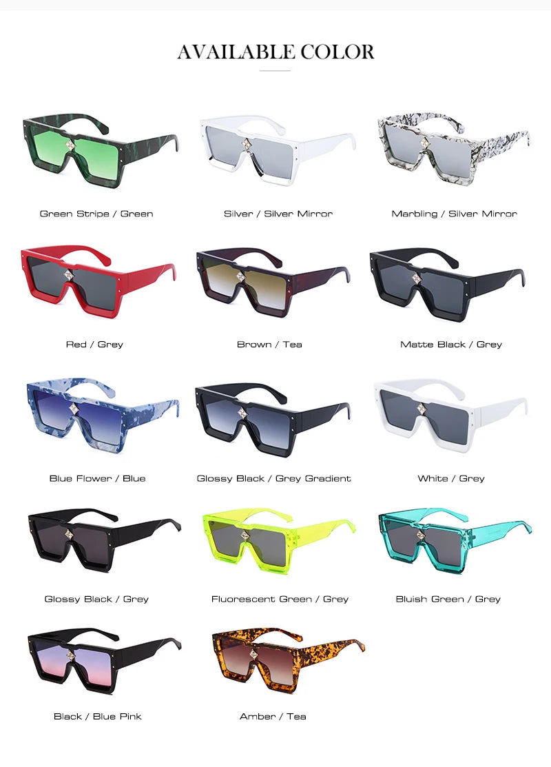 SHAUNA Luxury Crystal Oversized Women Square Sunglasses Trending Men Shades UV400