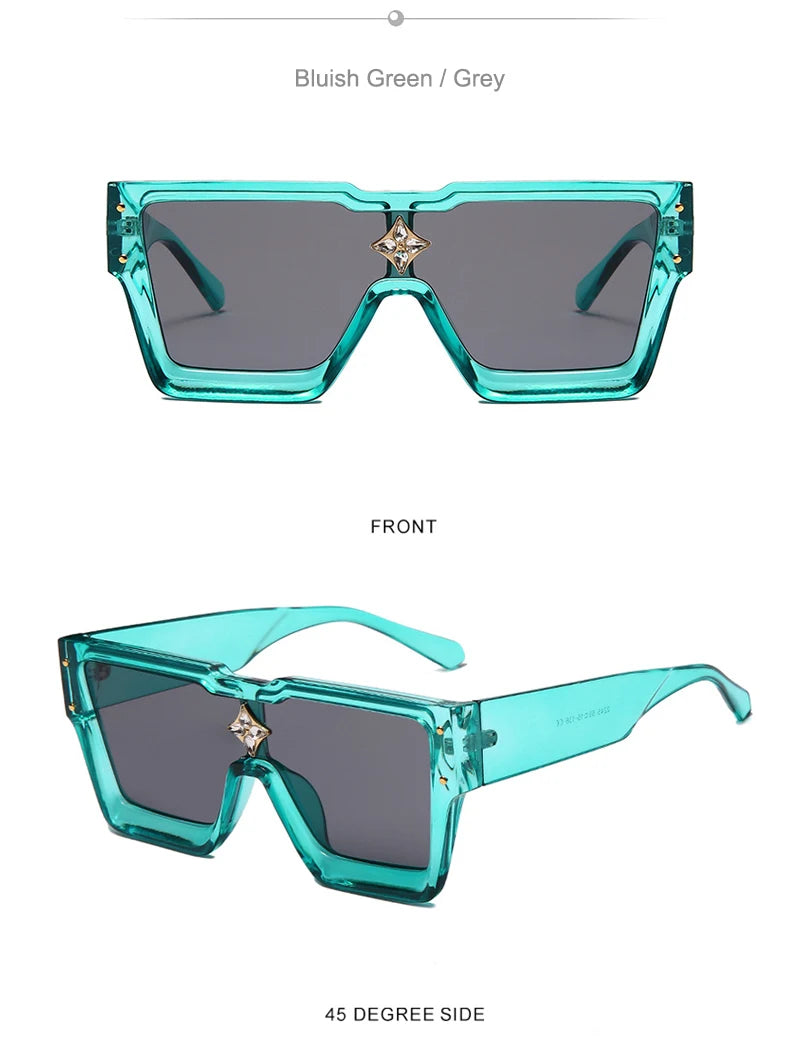 SHAUNA Luxury Crystal Oversized Women Square Sunglasses Trending Men Shades UV400