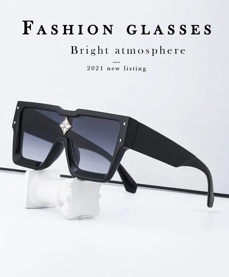 SHAUNA Luxury Crystal Oversized Women Square Sunglasses Trending Men Shades UV400