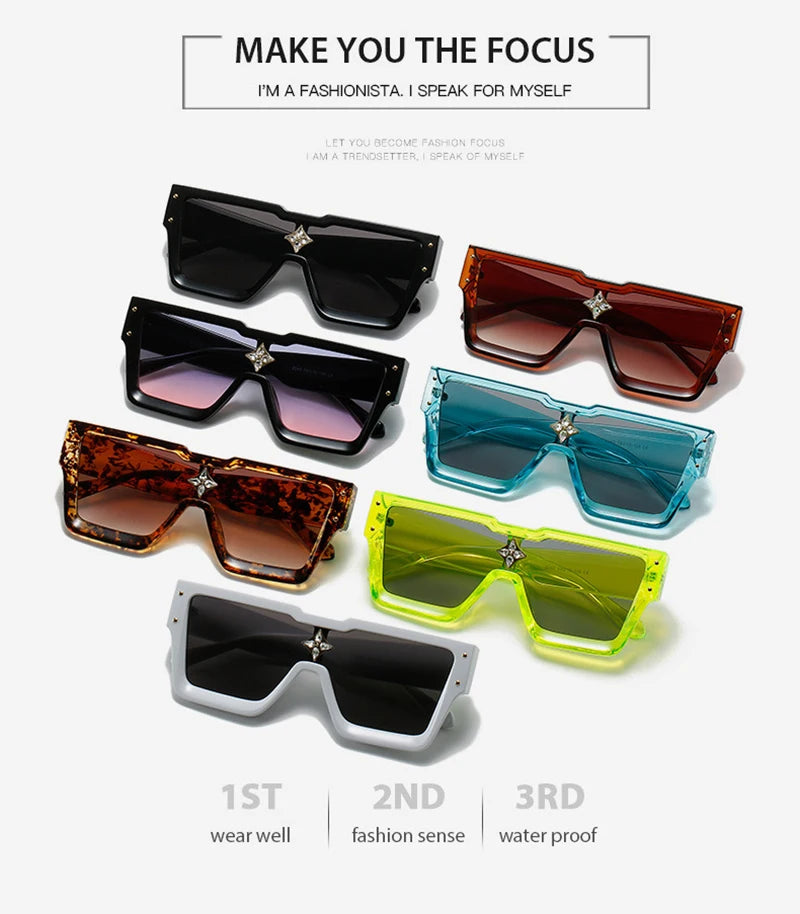 SHAUNA Luxury Crystal Oversized Women Square Sunglasses Trending Men Shades UV400