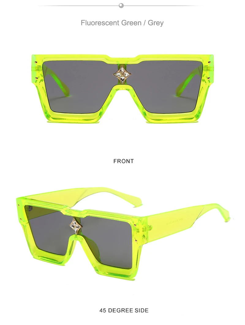 SHAUNA Luxury Crystal Oversized Women Square Sunglasses Trending Men Shades UV400