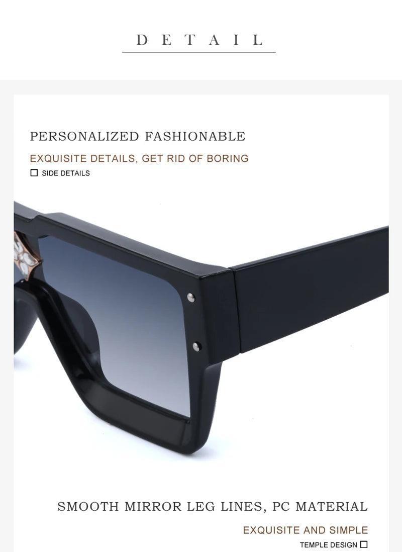 SHAUNA Luxury Crystal Oversized Women Square Sunglasses Trending Men Shades UV400