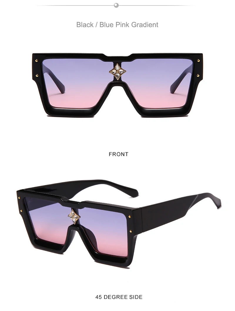 SHAUNA Luxury Crystal Oversized Women Square Sunglasses Trending Men Shades UV400