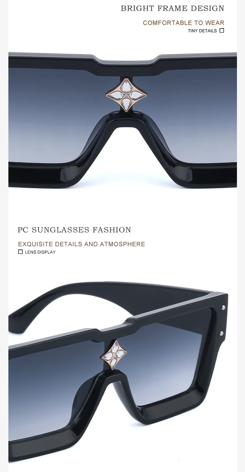 SHAUNA Luxury Crystal Oversized Women Square Sunglasses Trending Men Shades UV400