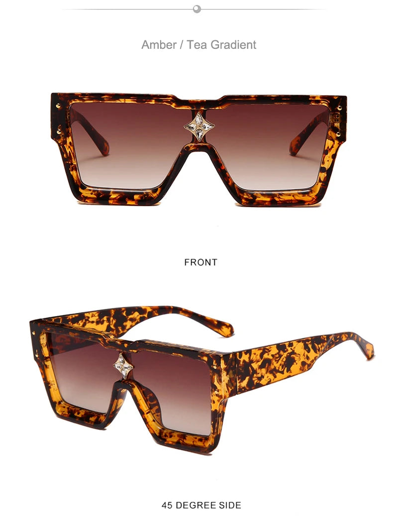 SHAUNA Luxury Crystal Oversized Women Square Sunglasses Trending Men Shades UV400