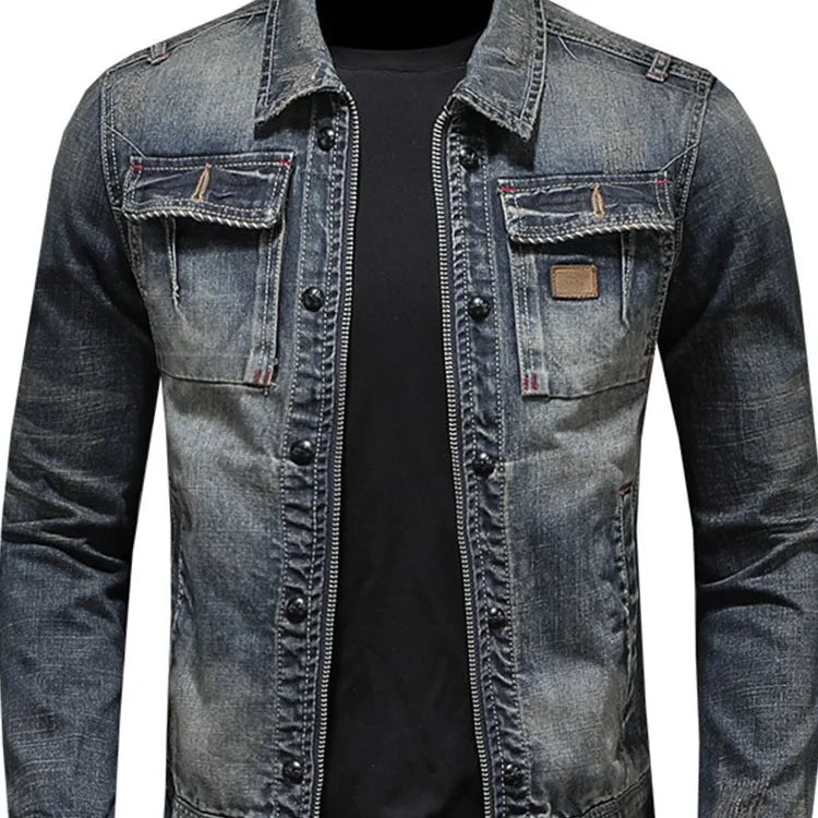 Denim Jacket for Men Light Blue Vintage Winter Style Custom Street Wear High Quality Jeans Outerwear