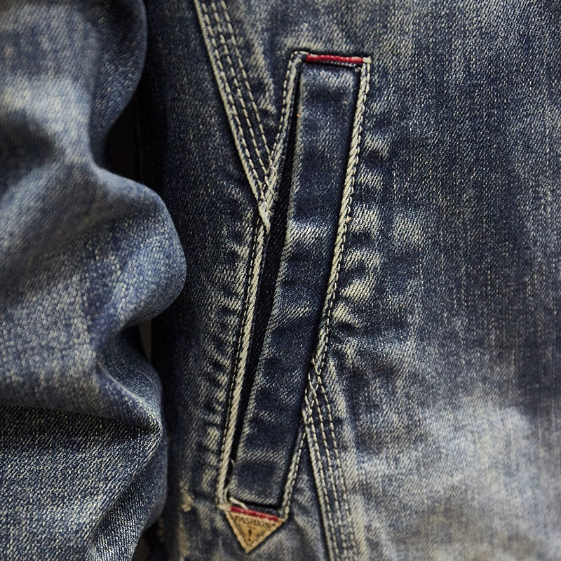 Retro Men's Autumn and Winter Motorcycle Slim-Fit Denim Jacket