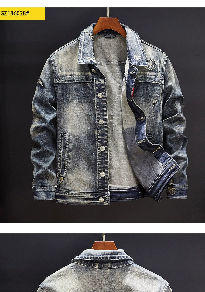 Retro Men's Autumn and Winter Motorcycle Slim-Fit Denim Jacket