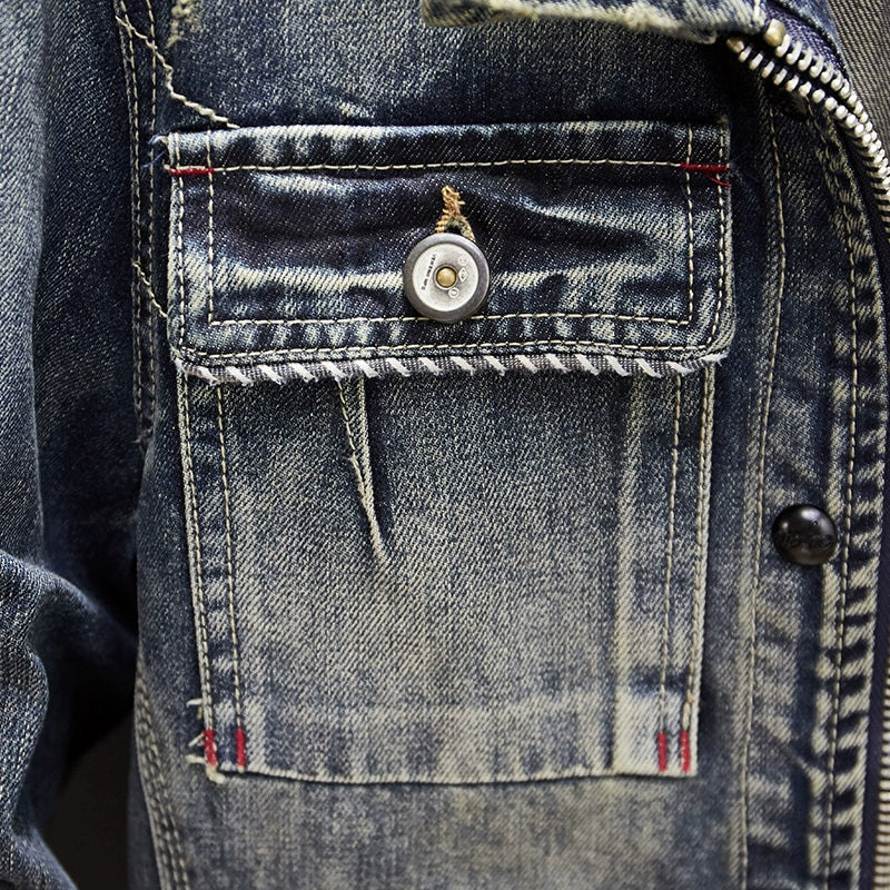 Retro Men's Autumn and Winter Motorcycle Slim-Fit Denim Jacket