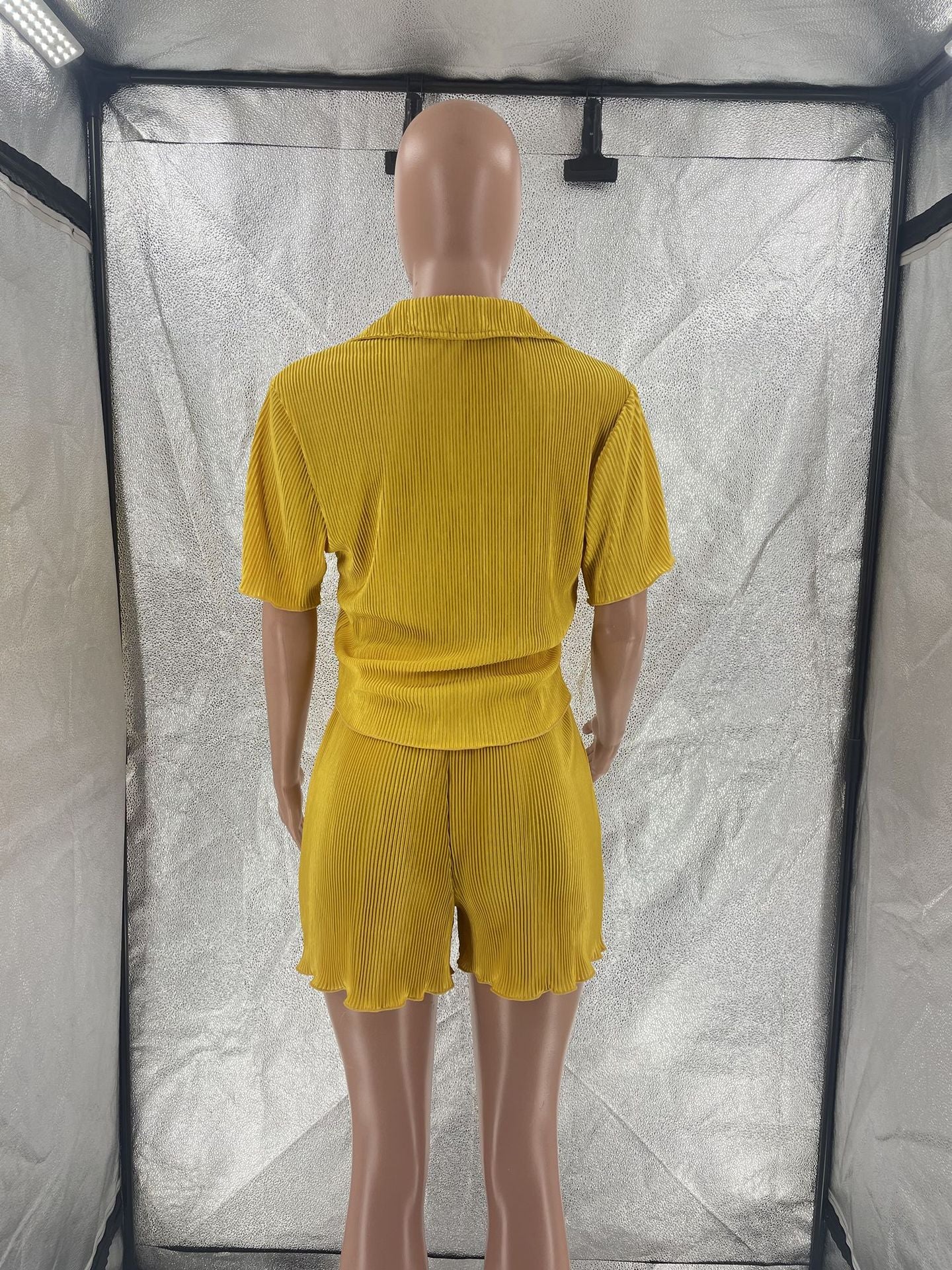 CM.YAYA Street Vintage Pleated Women's Set Short Sleeve Shirt Blouse and Shorts Suit 2023 INS Two 2 Piece Set Outfit Tracksuit