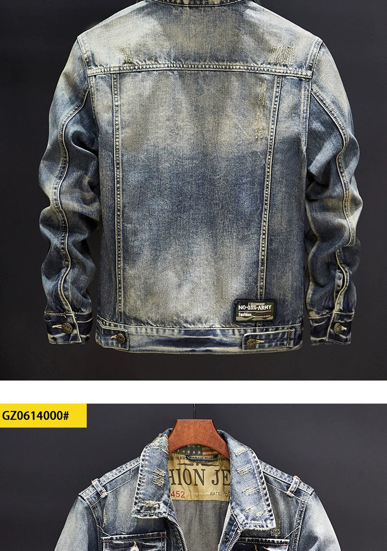 Retro Men's Autumn and Winter Motorcycle Slim-Fit Denim Jacket