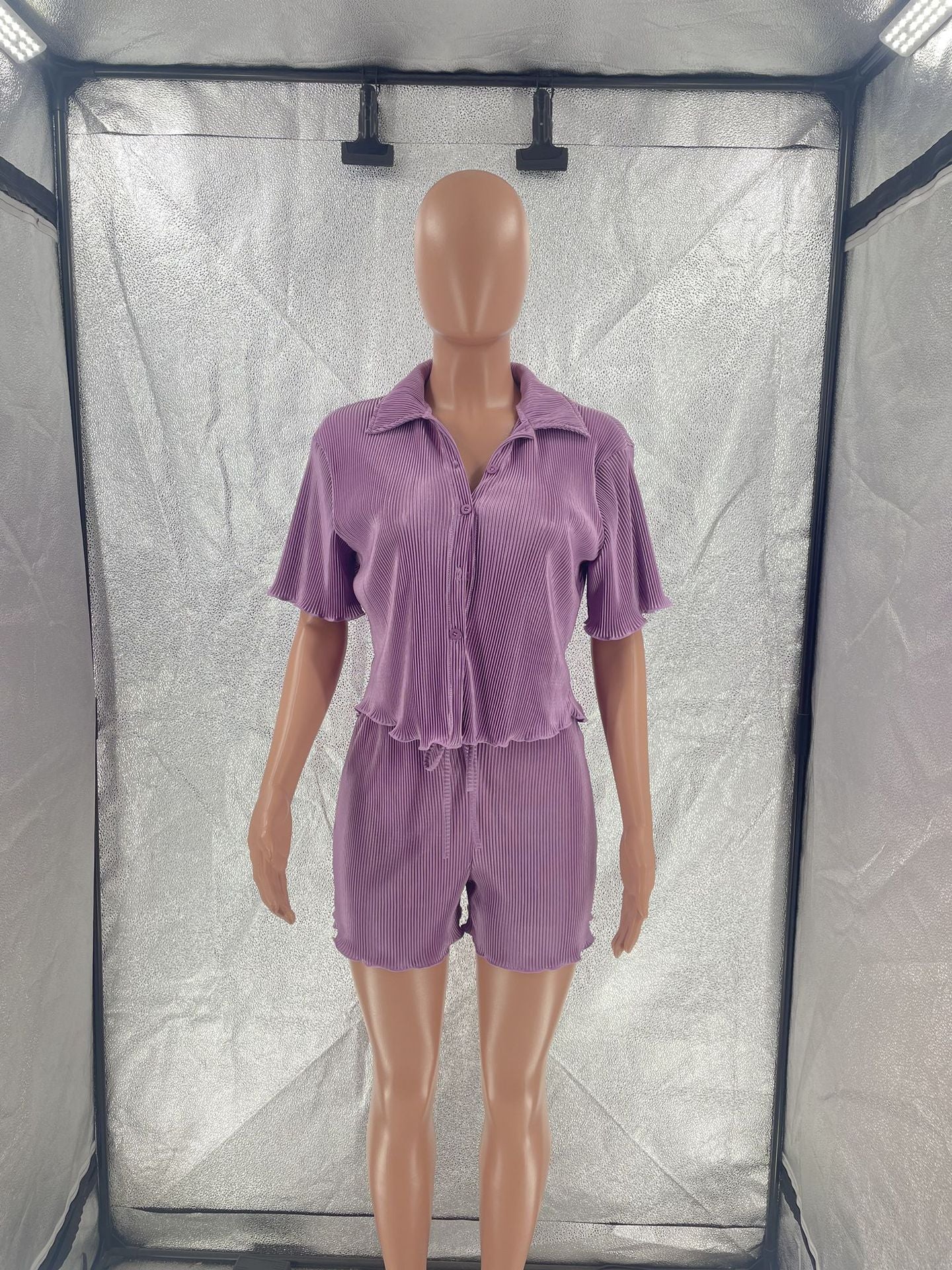 CM.YAYA Street Vintage Pleated Women's Set Short Sleeve Shirt Blouse and Shorts Suit 2023 INS Two 2 Piece Set Outfit Tracksuit