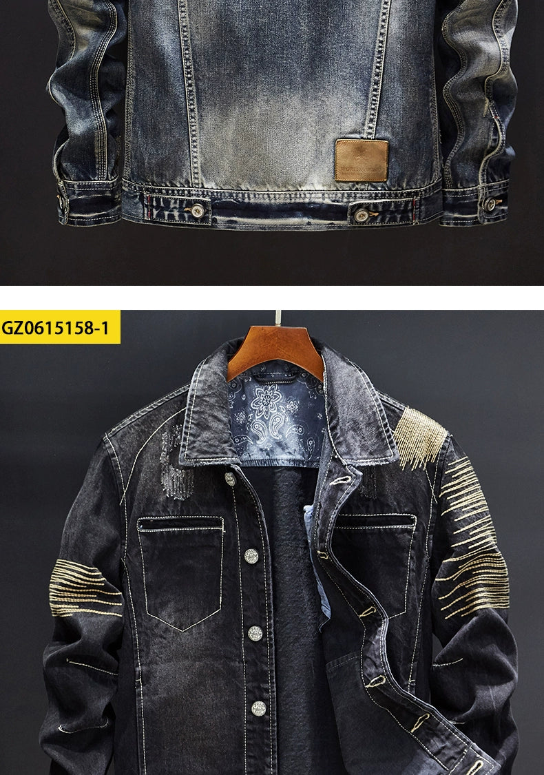 Retro Men's Autumn and Winter Motorcycle Slim-Fit Denim Jacket