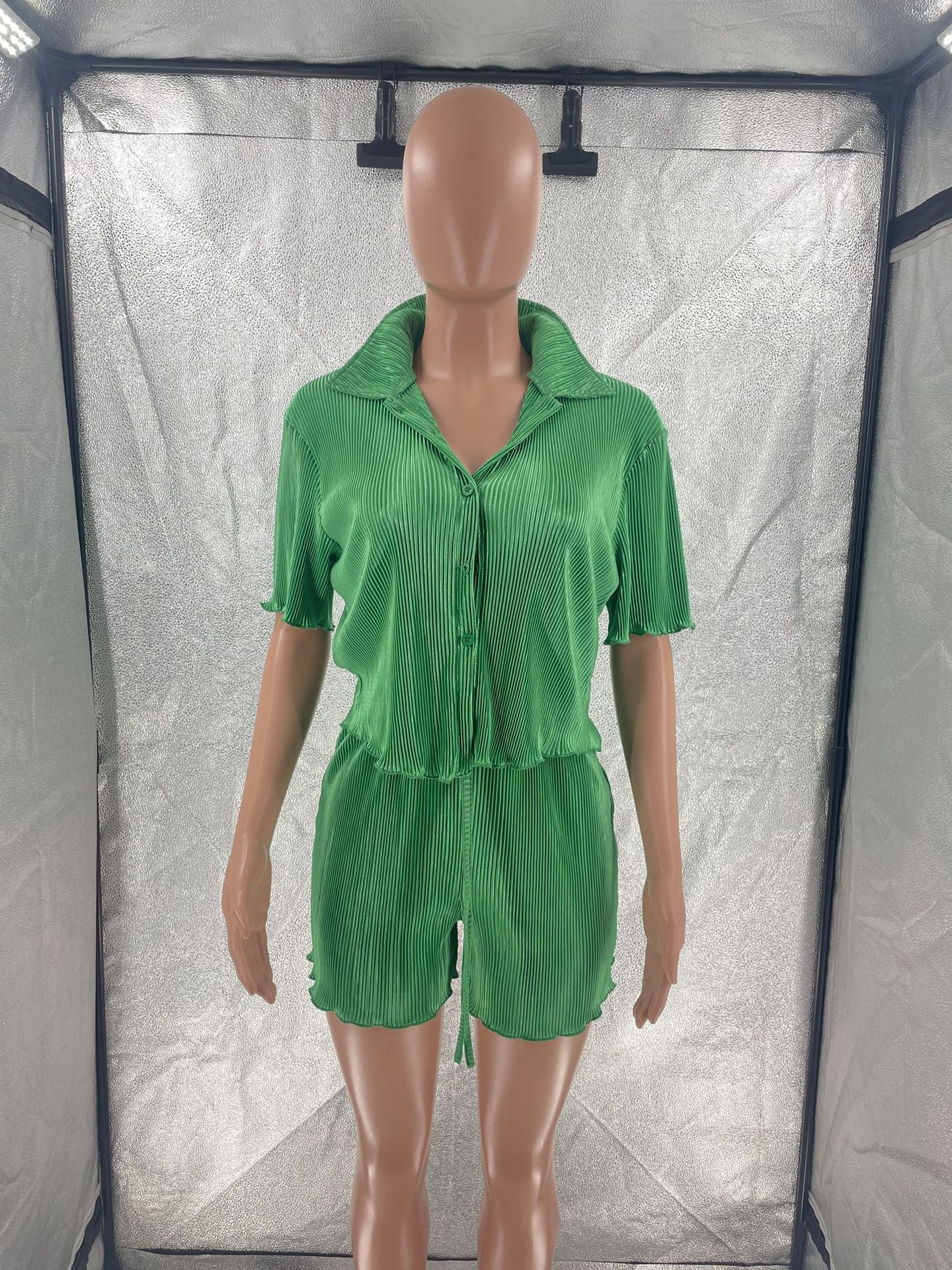 CM.YAYA Street Vintage Pleated Women's Set Short Sleeve Shirt Blouse and Shorts Suit 2023 INS Two 2 Piece Set Outfit Tracksuit