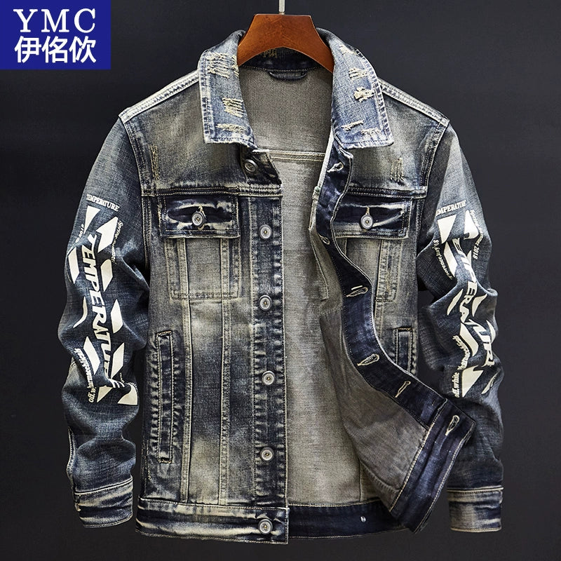 Retro Men's Autumn and Winter Motorcycle Slim-Fit Denim Jacket