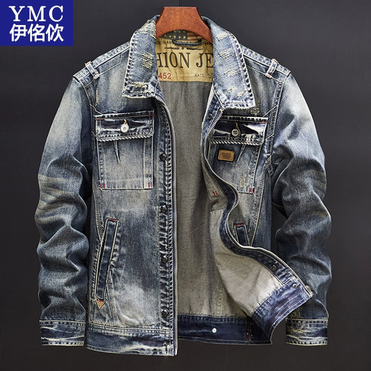 Retro Men's Autumn and Winter Motorcycle Slim-Fit Denim Jacket
