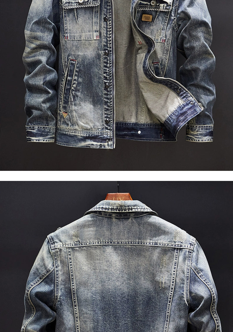 Retro Men's Autumn and Winter Motorcycle Slim-Fit Denim Jacket