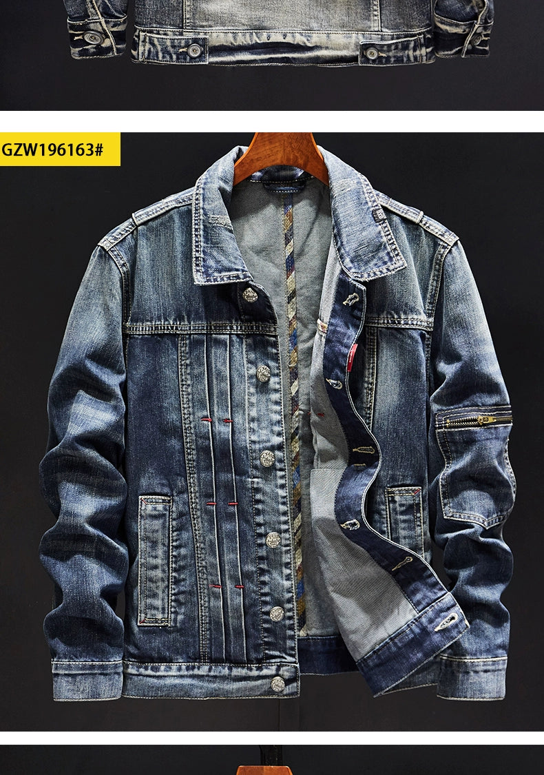 Retro Men's Autumn and Winter Motorcycle Slim-Fit Denim Jacket
