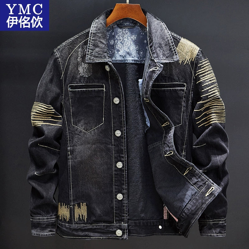 Retro Men's Autumn and Winter Motorcycle Slim-Fit Denim Jacket