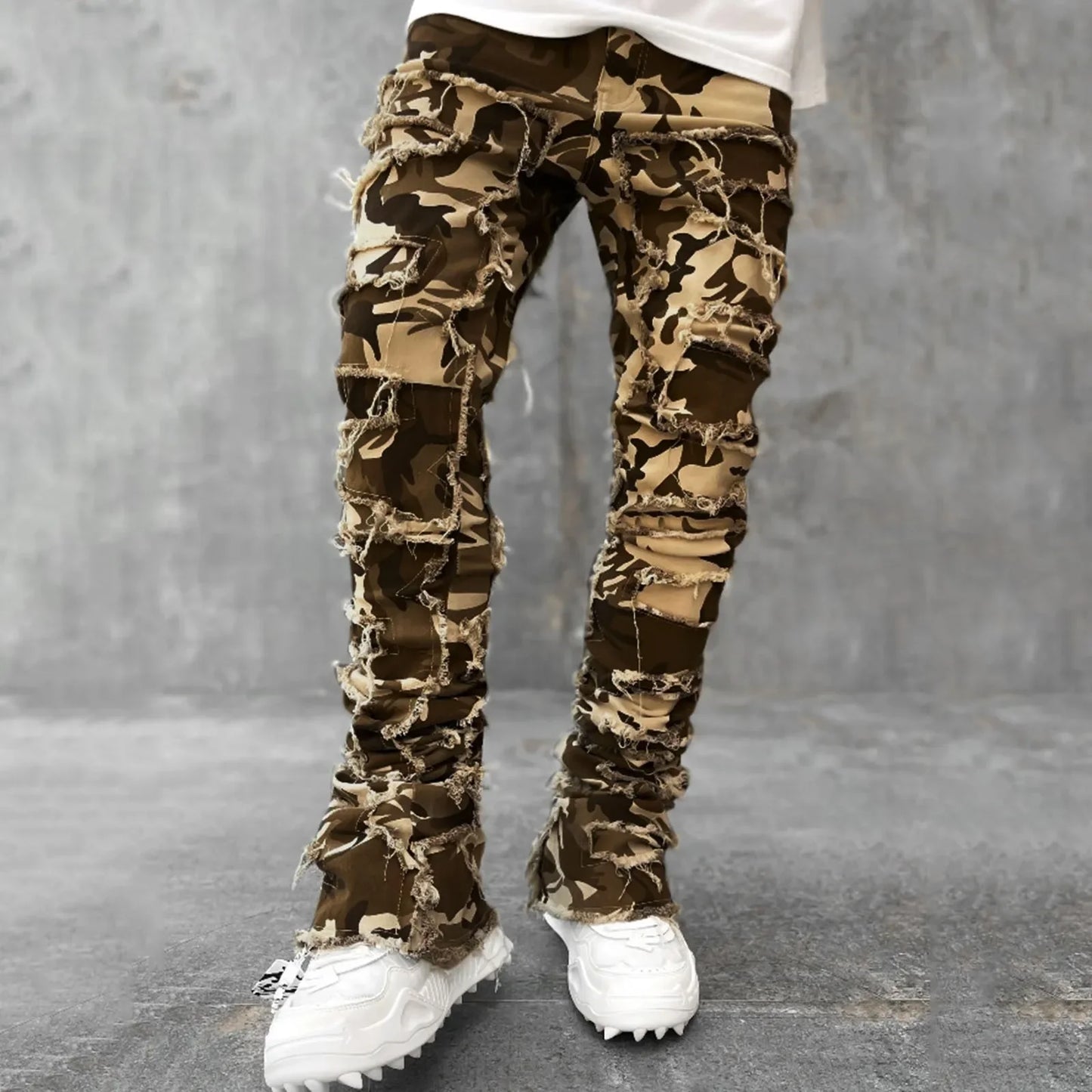 Creative Tassels Decoration Straight Fit Jeans Men Casual Medium Stretch Street Style Classic Man Straight Denim Wide-Leg Pants