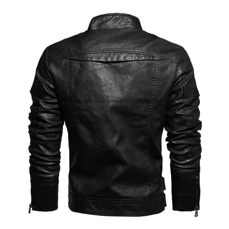 New Winter Mens Leather Jacket High Quality Standing Collar Warm Wool Lining Motorcycle Coat Male Slim Fit Retro Casual Jackets