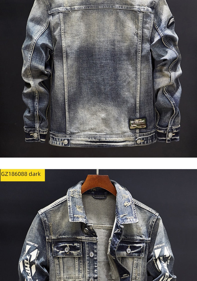 Retro Men's Autumn and Winter Motorcycle Slim-Fit Denim Jacket