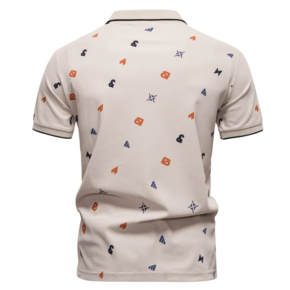 Summer New Men's POLO Shirt Letter Full Body Print Lapel Short-sleeved Polo Shirt Men's