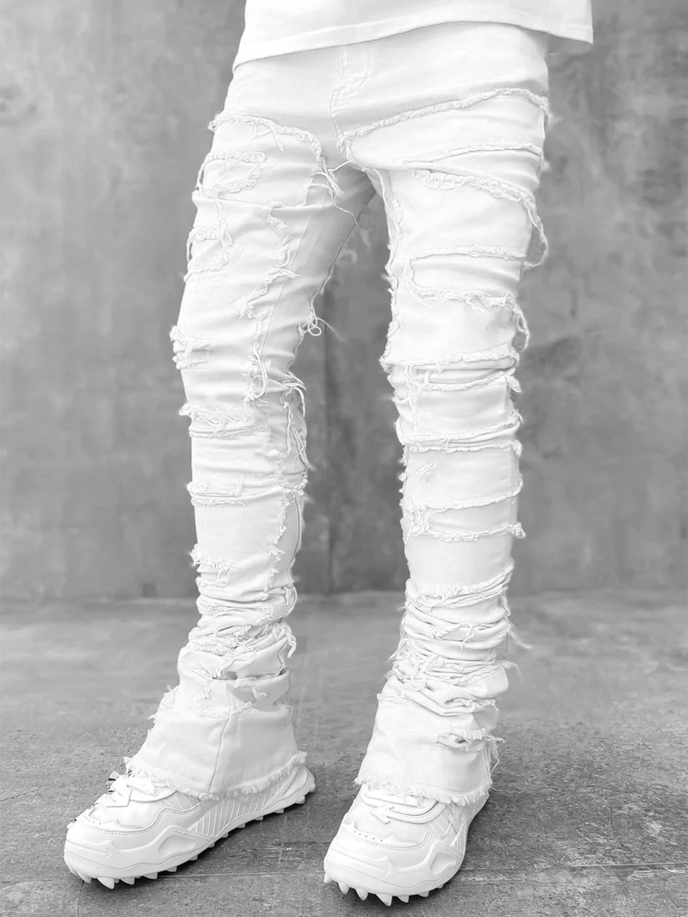 Kakan - New European and American Heavyweight Streetwise Stretch Patch Jeans for Men, High Street Straight Fit Long Jeans16-3001