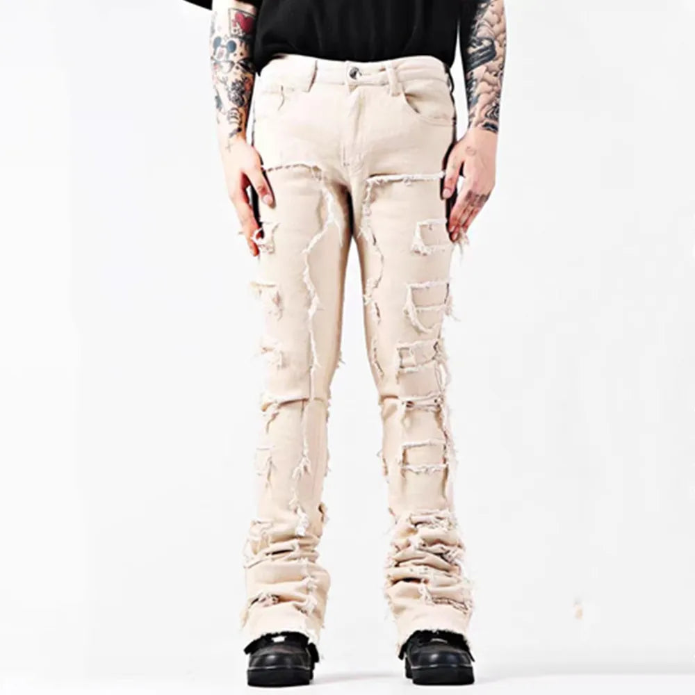 Kakan - New European and American Heavyweight Streetwise Stretch Patch Jeans for Men, High Street Straight Fit Long Jeans16-3001