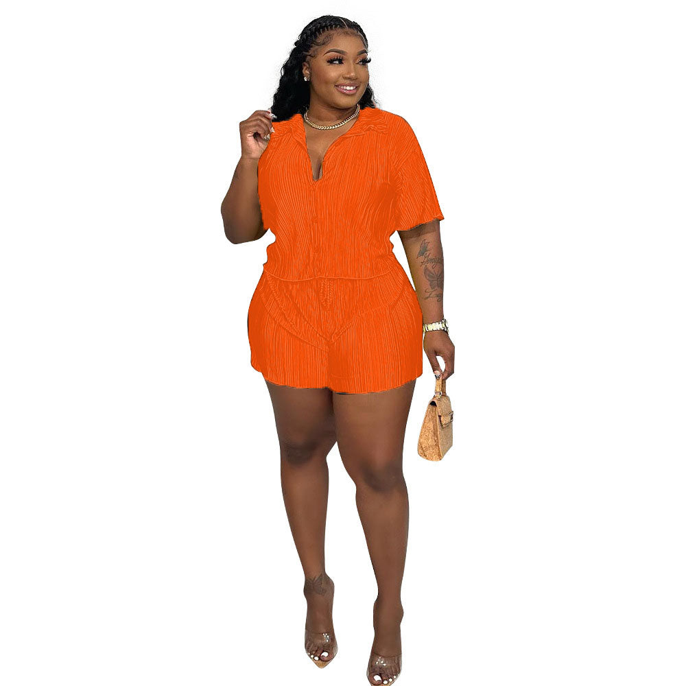 CM.YAYA Street Vintage Pleated Women's Set Short Sleeve Shirt Blouse and Shorts Suit 2023 INS Two 2 Piece Set Outfit Tracksuit