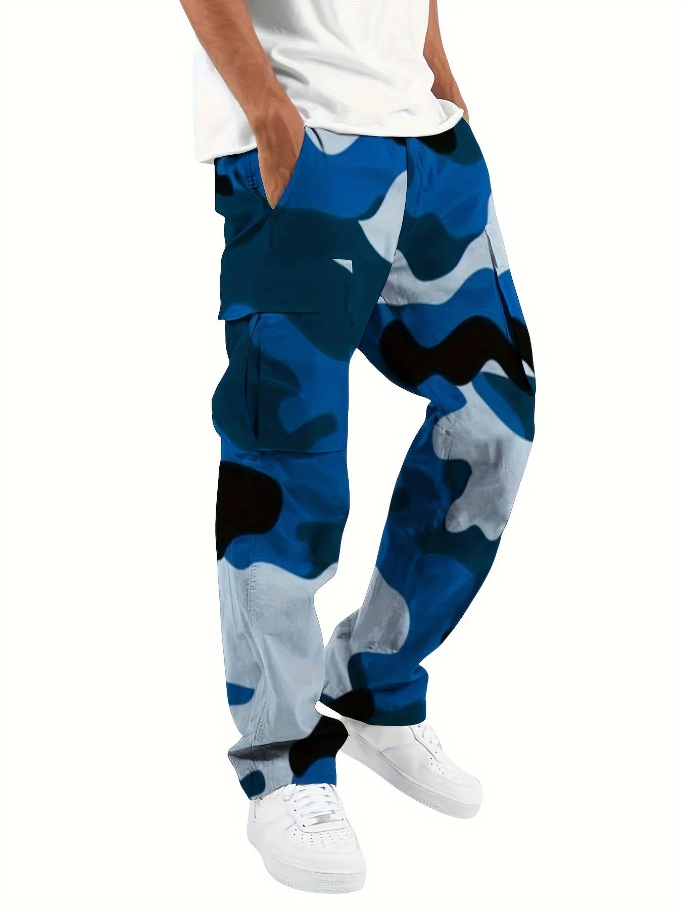 New Large Pocket Loose Overalls Men's Outdoor Sports Jogging Tactical Pants Elastic Waist  Casual Work Pants camouflage pants