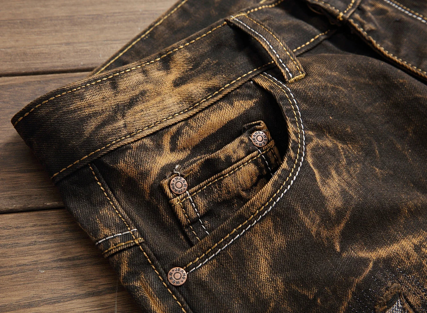 New Patchwork Ripped Casual Jeans Men's Street Wear Retro Distressed Motorcycle Slim Fit Straight Fashion Denim Trousers Male