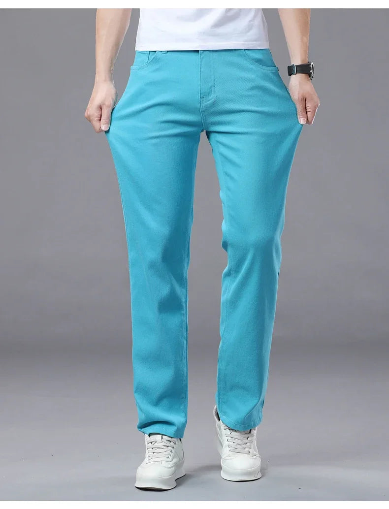 Business Stretch Solid Color Jeans Men Casual Straight Comfortable Fashion Classic Simple Brand Male Denim Pants