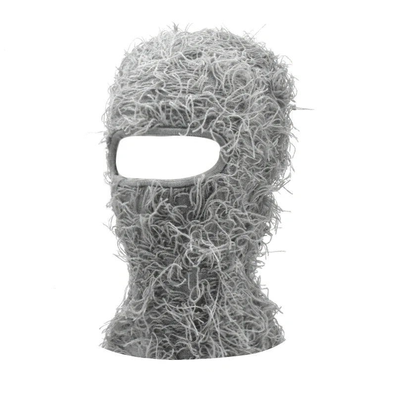 Distressed Fuzzy Knit Balaclava