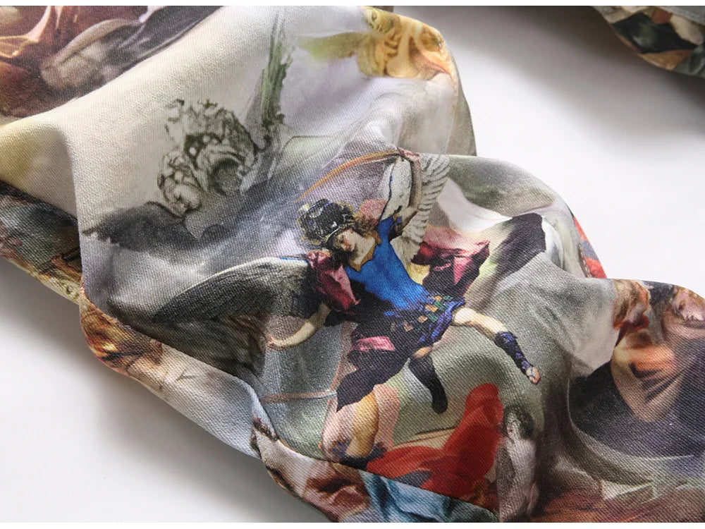 Men Classical Painting Print Jeans Fashion Angel Immortal Stretch Pants Slim Tapered Denim Trousers