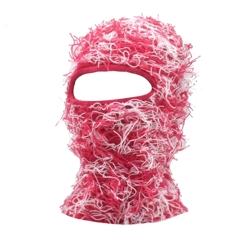 Distressed Fuzzy Knit Balaclava