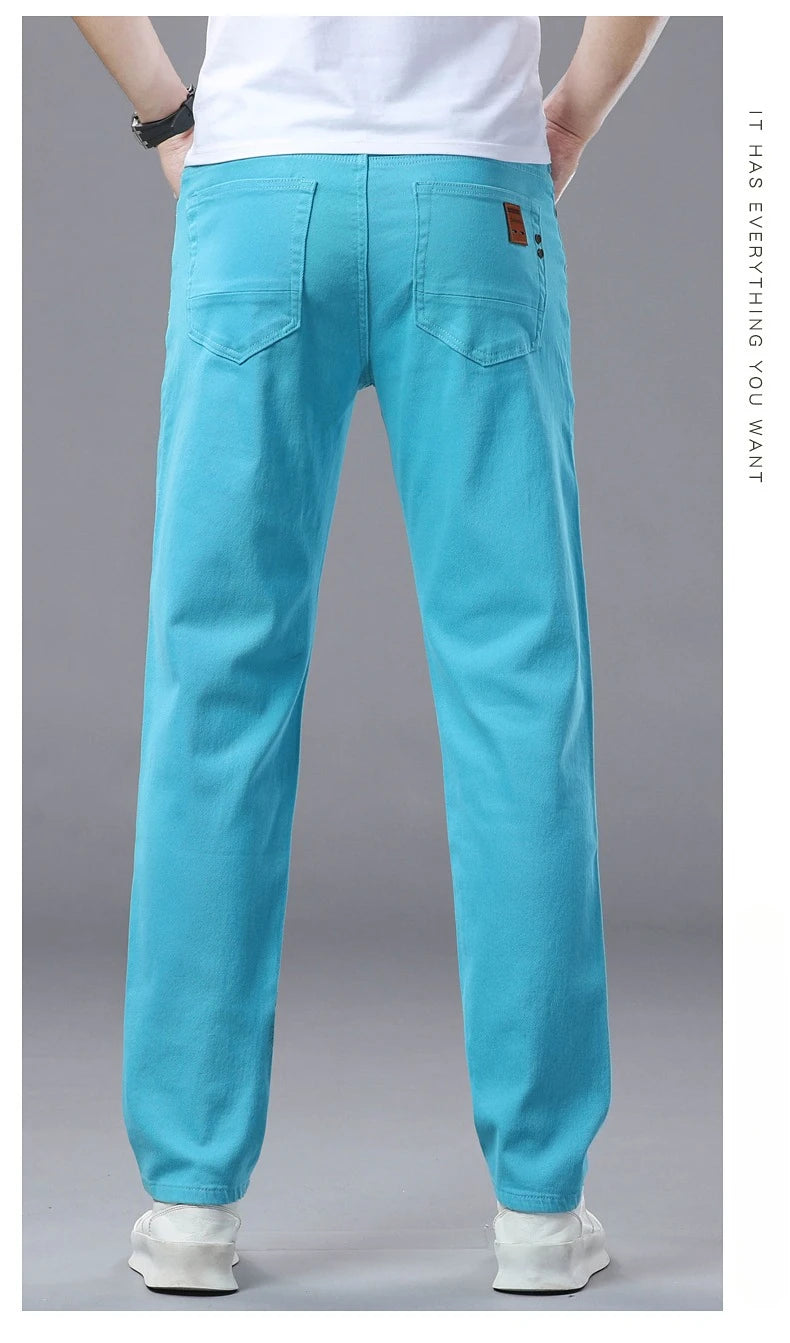 Business Stretch Solid Color Jeans Men Casual Straight Comfortable Fashion Classic Simple Brand Male Denim Pants