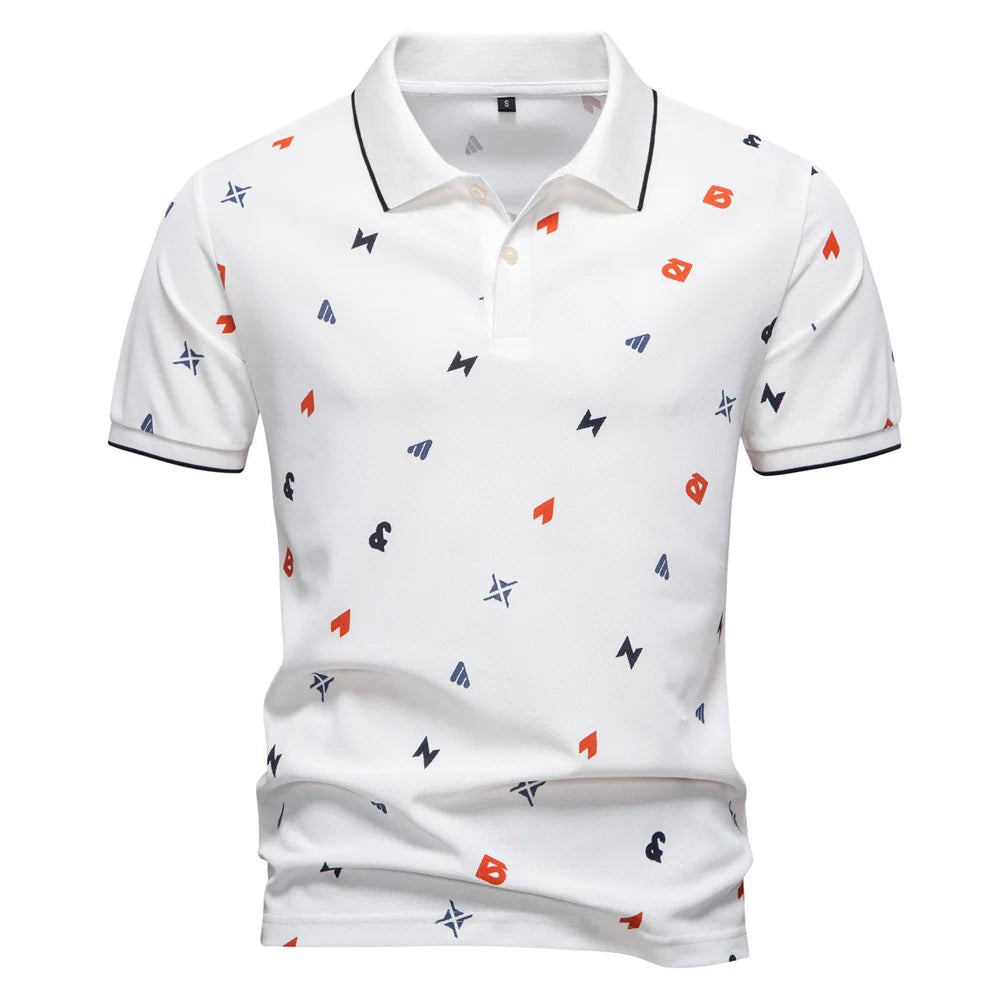 Summer New Men's POLO Shirt Letter Full Body Print Lapel Short-sleeved Polo Shirt Men's