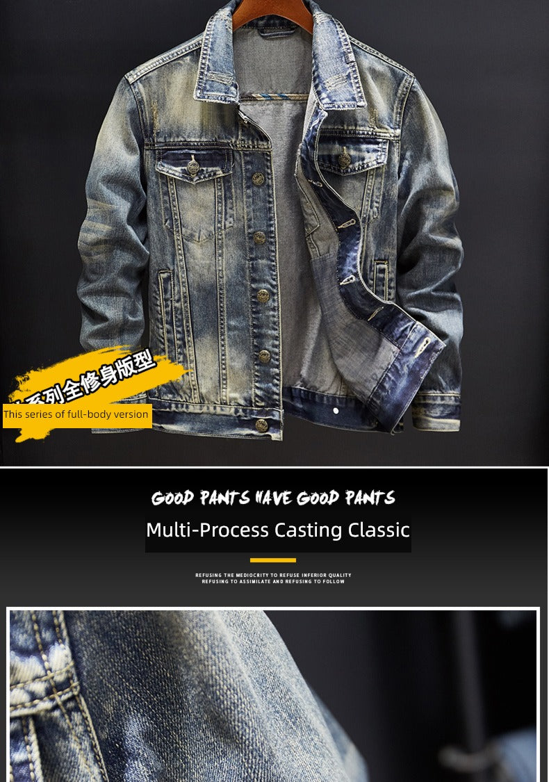 Retro Men's Autumn and Winter Motorcycle Slim-Fit Denim Jacket
