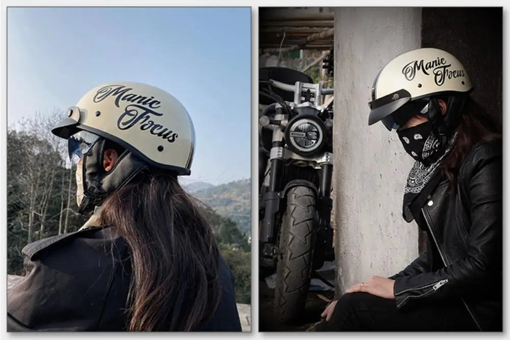 Retro Motorcycle Helmet DOT Certification Moto Helmet Men Women Half Helmet HD Lens Casco Four Seasons Riding Scooter Capacetes