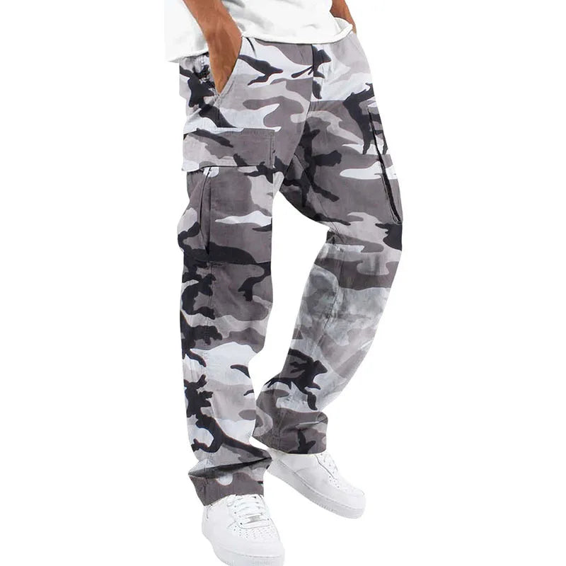 New Large Pocket Loose Overalls Men's Outdoor Sports Jogging Tactical Pants Elastic Waist  Casual Work Pants camouflage pants