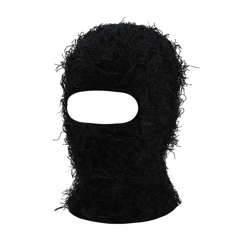 Distressed Fuzzy Knit Balaclava