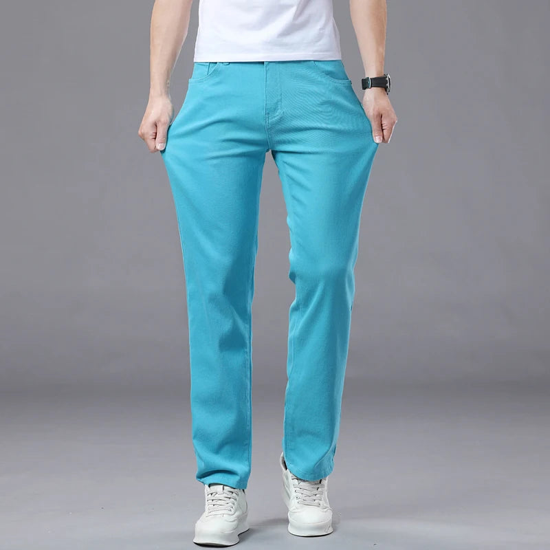 Business Stretch Solid Color Jeans Men Casual Straight Comfortable Fashion Classic Simple Brand Male Denim Pants