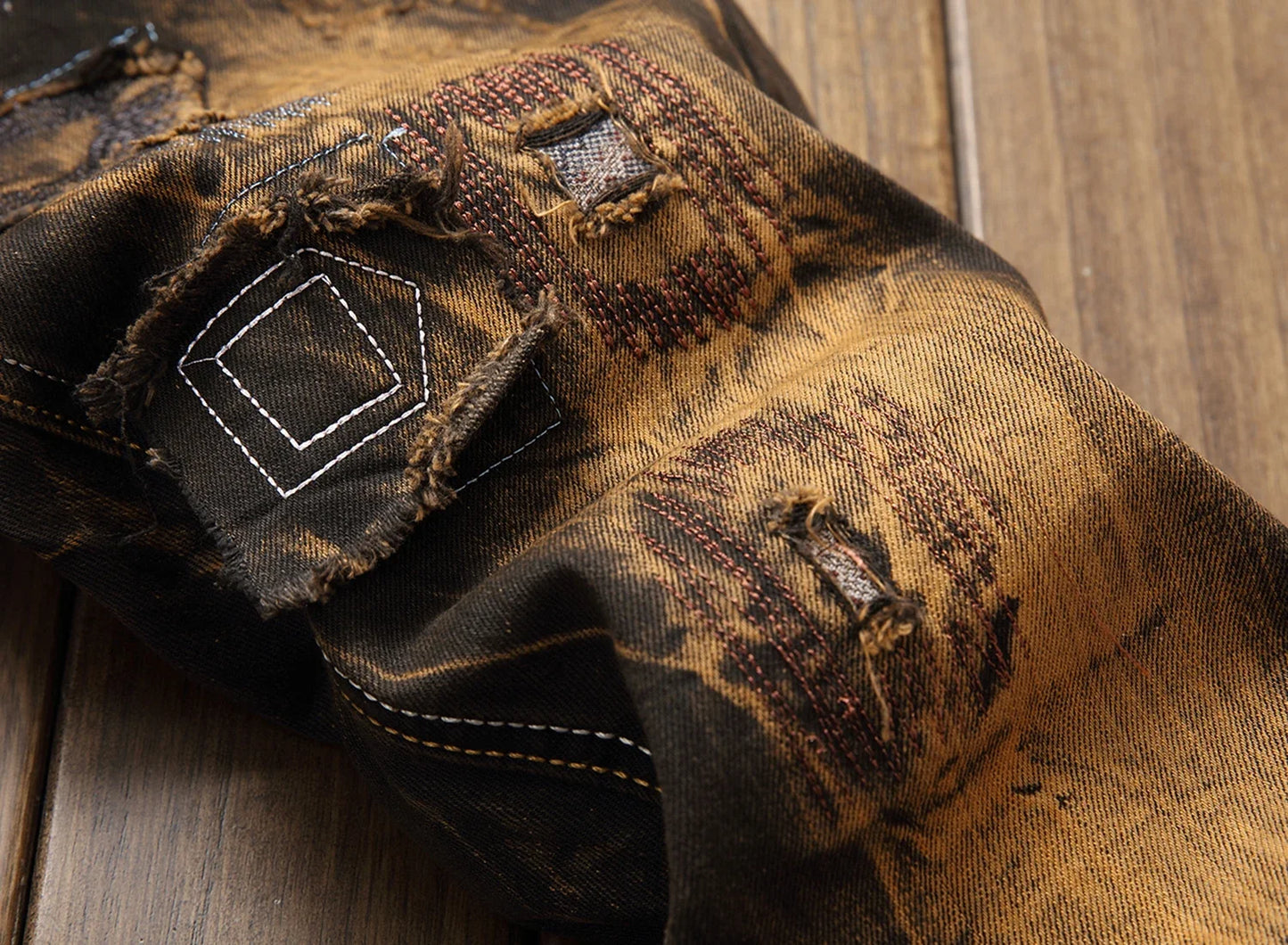 New Patchwork Ripped Casual Jeans Men's Street Wear Retro Distressed Motorcycle Slim Fit Straight Fashion Denim Trousers Male