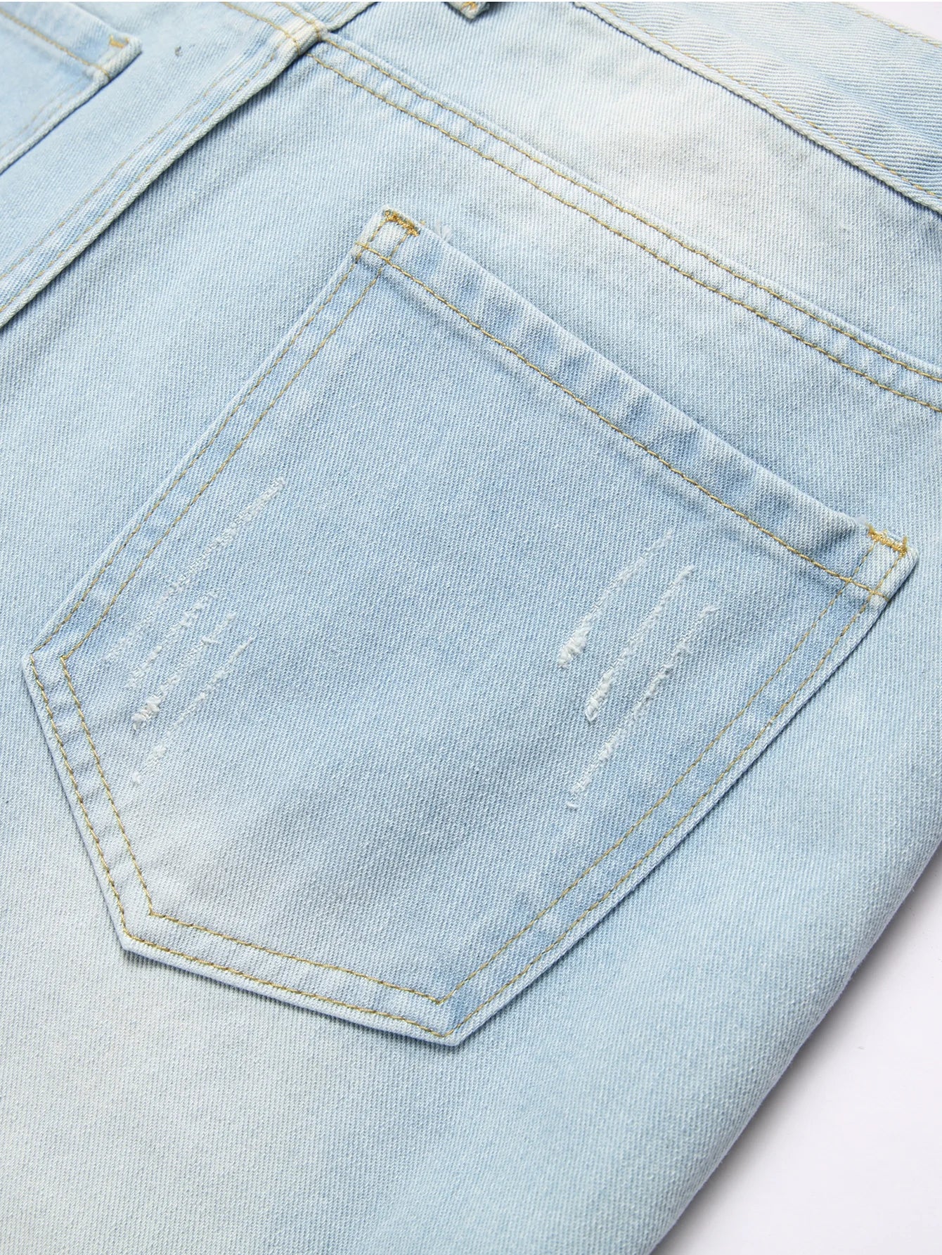 Y2K Men's Embroidered Star Blue Jeans Low Rise Straight Leg Distressed Ripped Streetwear Denim Pants Hip Hop