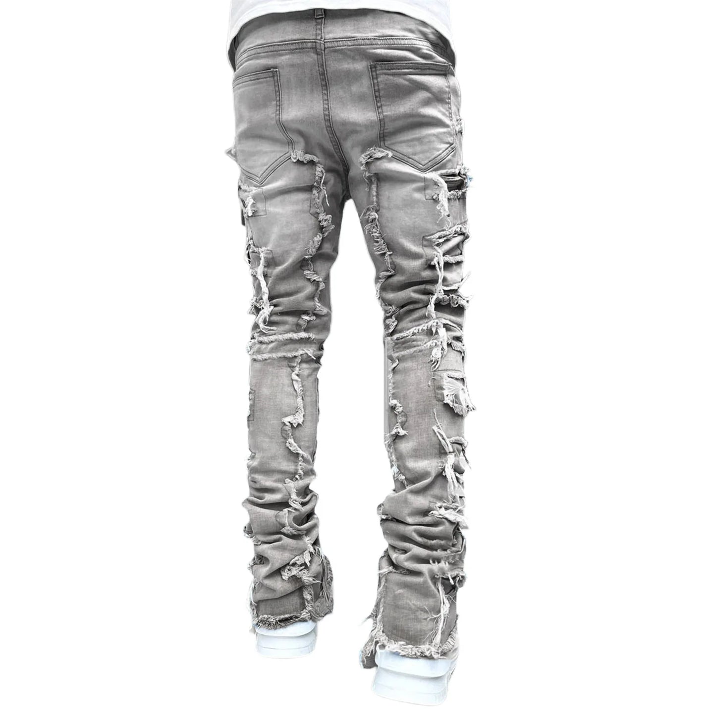 Kakan - New Men's Elastic Patch Jeans, Y2k Clothes Street Fashion Straight Leg Pants Long Jeans Jeans Man Brand