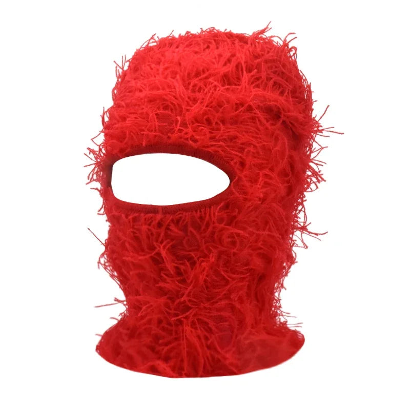 Distressed Fuzzy Knit Balaclava