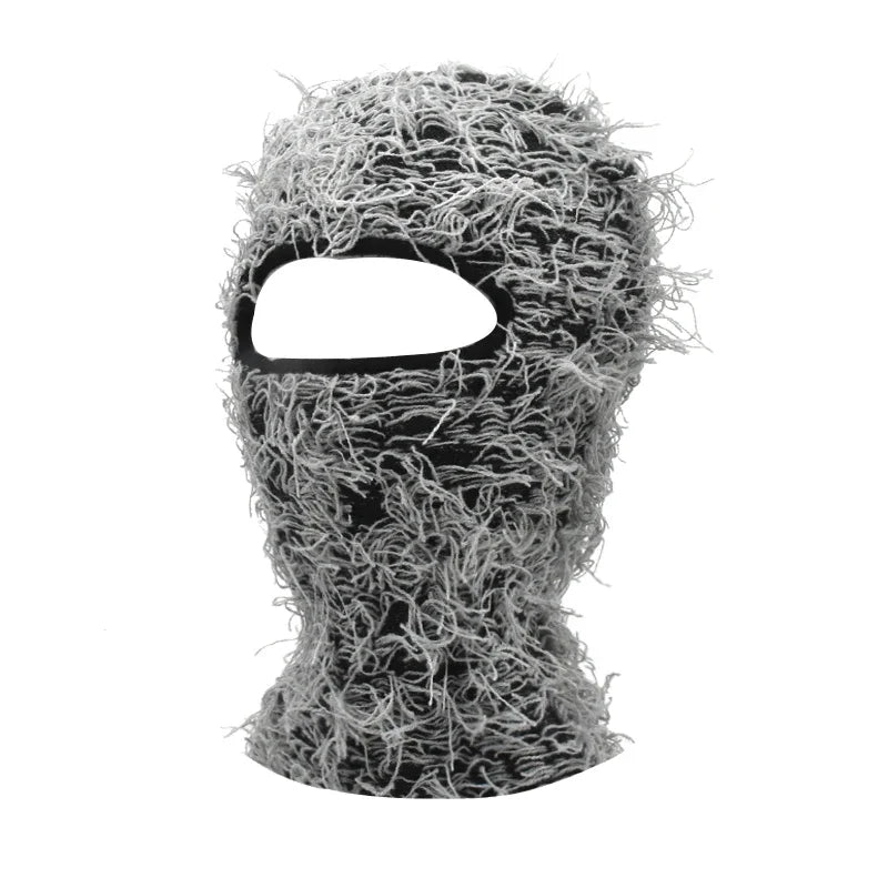 Distressed Fuzzy Knit Balaclava